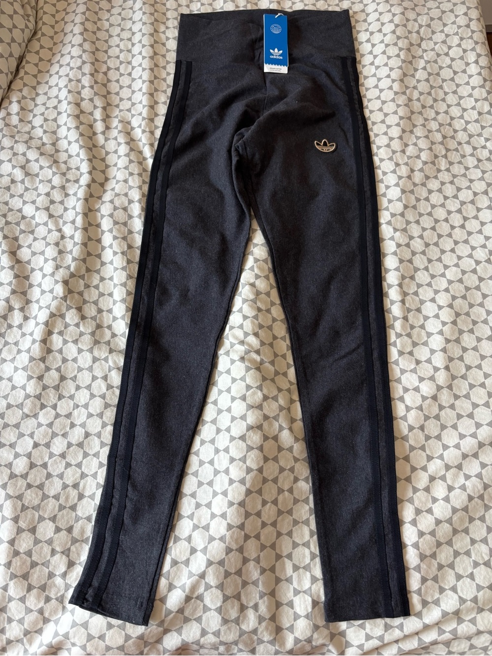 adidas Black Girls' High-Waist Leggings with Tonal Side Stripes